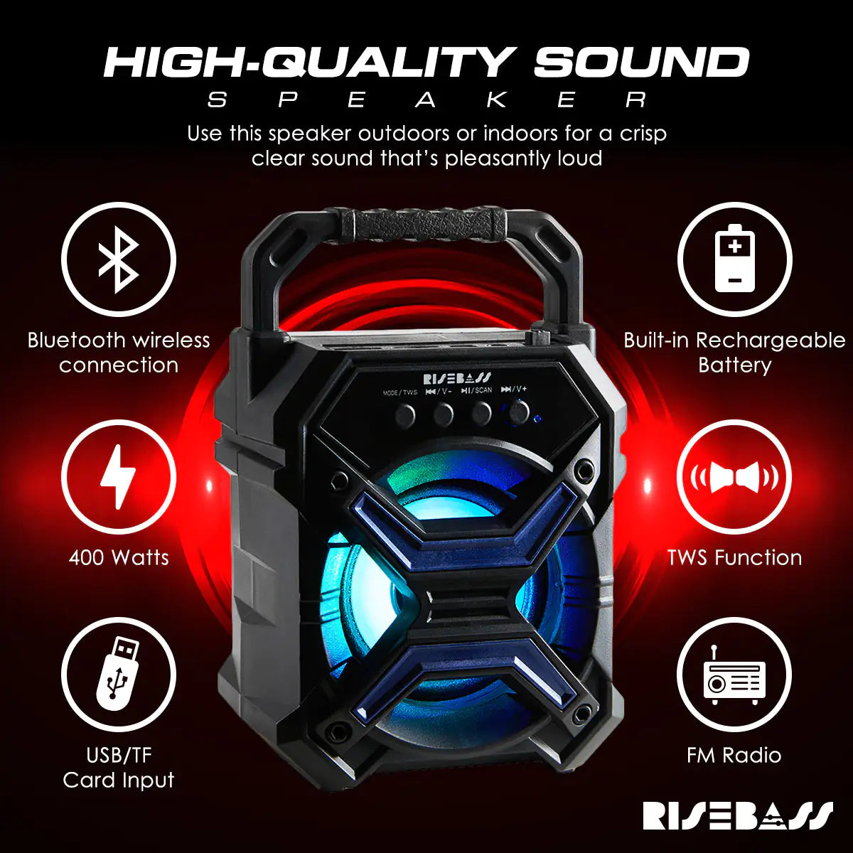 Risebass Portable Wireless Bluetooth Speaker